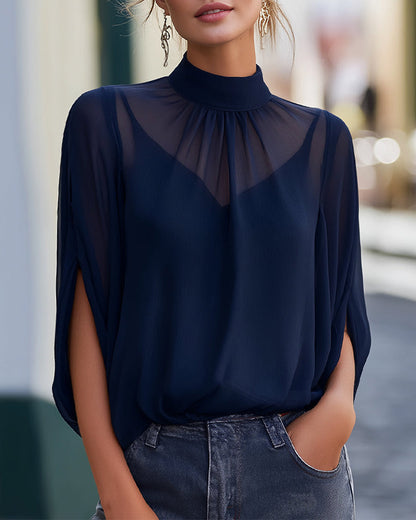 Bluse Elegant Halbhoch Sheer