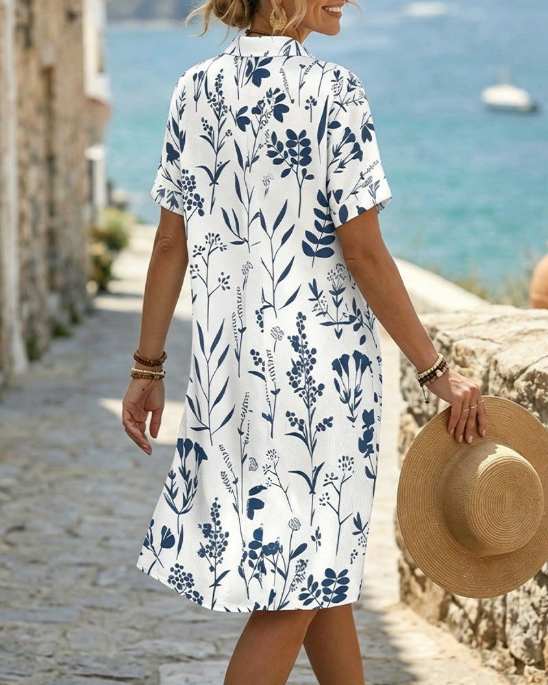 Kleid Frischer Botanischer Print A-Linie