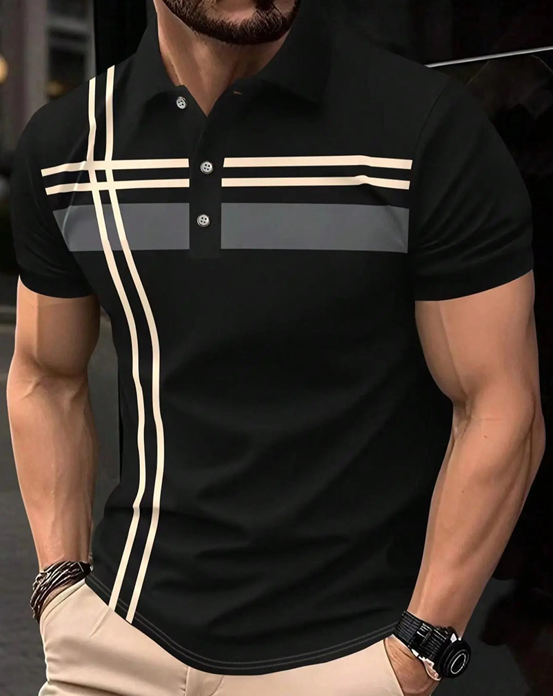 T-Shirt Herren Gestreift Kontrastbündchen Poloshirt, Lässig Kurzarm Sommer