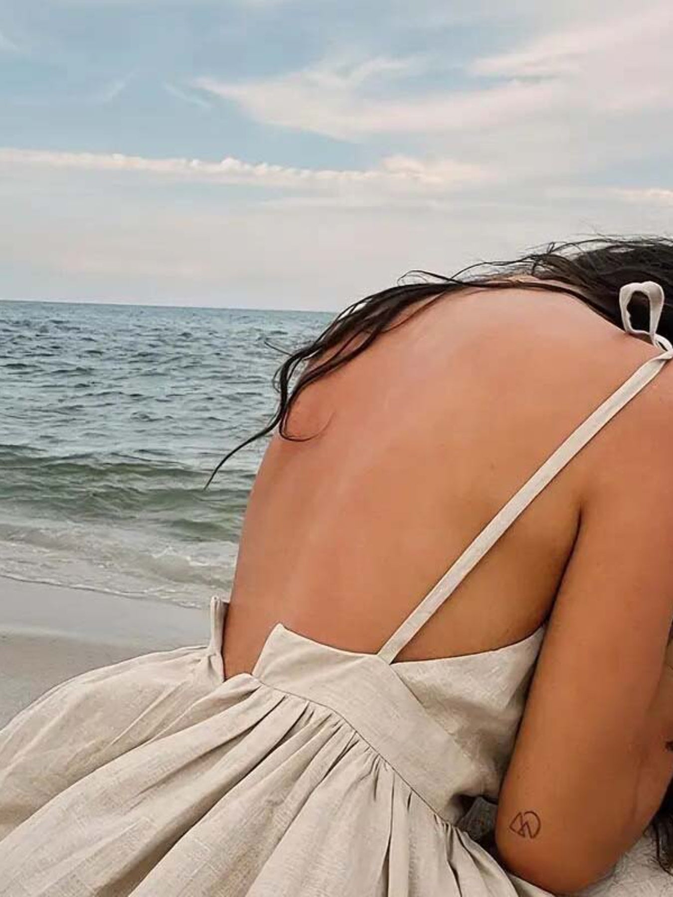 Beige Off-Shoulder Mini Dress with Tie Straps for Women - Melissa