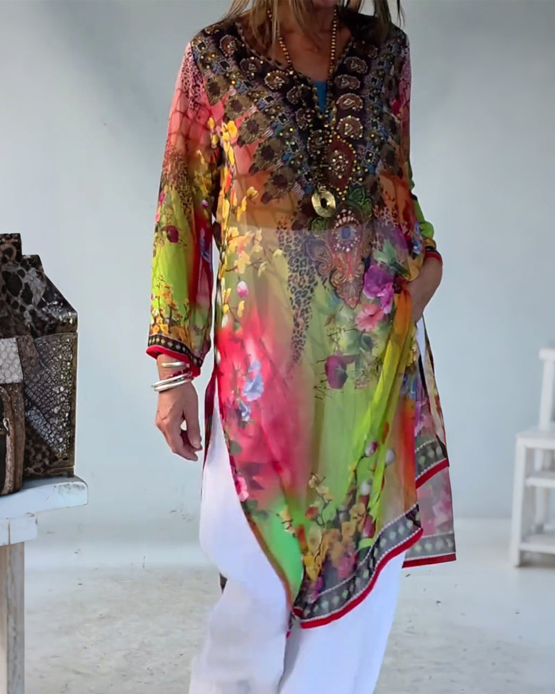 Kleid Bohème-Stil V-Ausschnitt