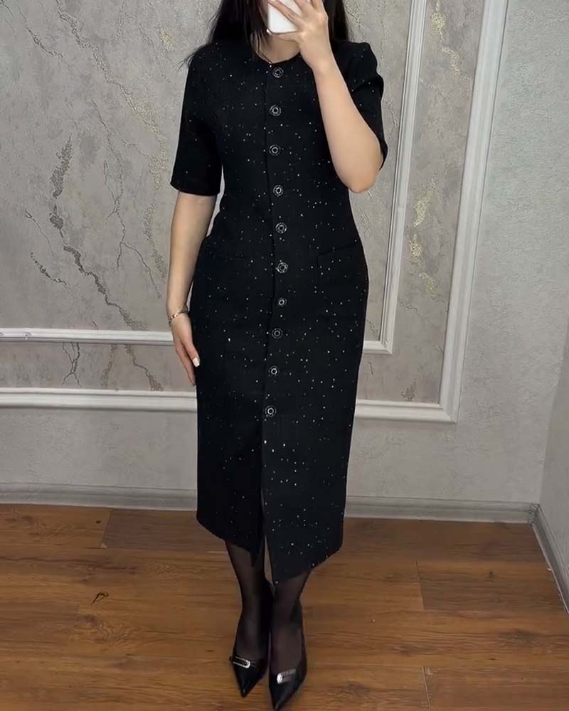 Kleid Elegant Slim-Fit Geknöpfte Taschen