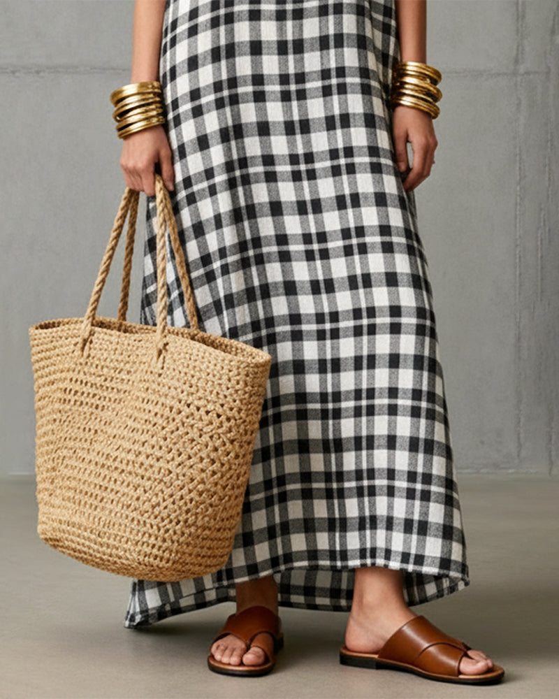 Kleid Ärmellos Geknöpft Karo