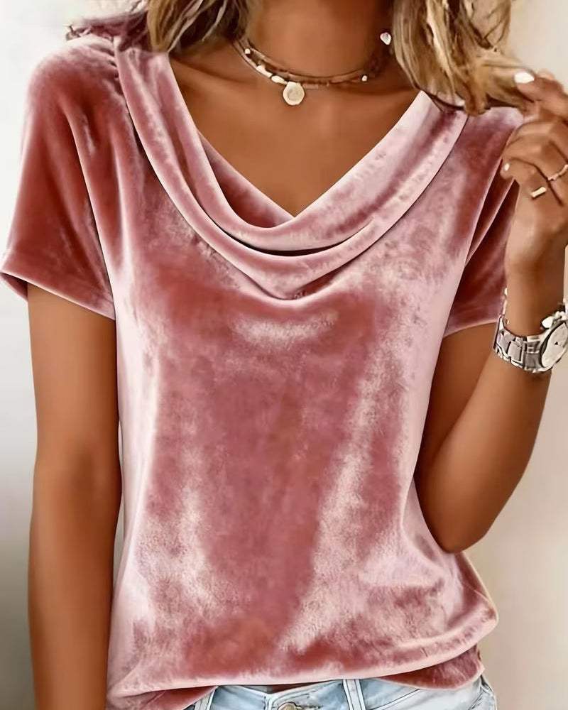 T-shirt Drapierter Ausschnitt Kurz Arm Samt