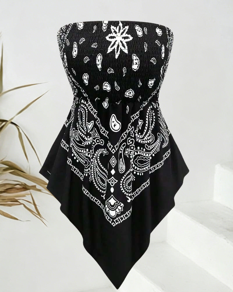 Bluse Paisley Bandeau Asymmetrisch