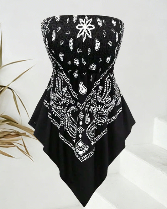 Bluse Paisley Bandeau Asymmetrisch