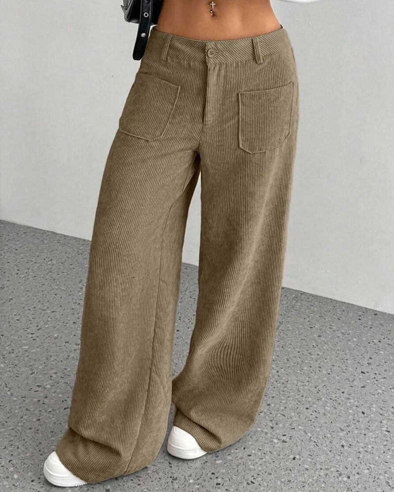 Hose Vorne Hinten Tasche Einfarbig Gerades Bein Lang