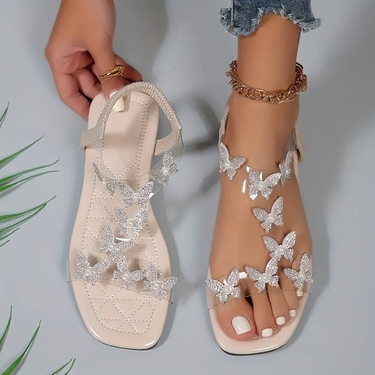 Butterfly sandals in beige - Glittery women's sandals