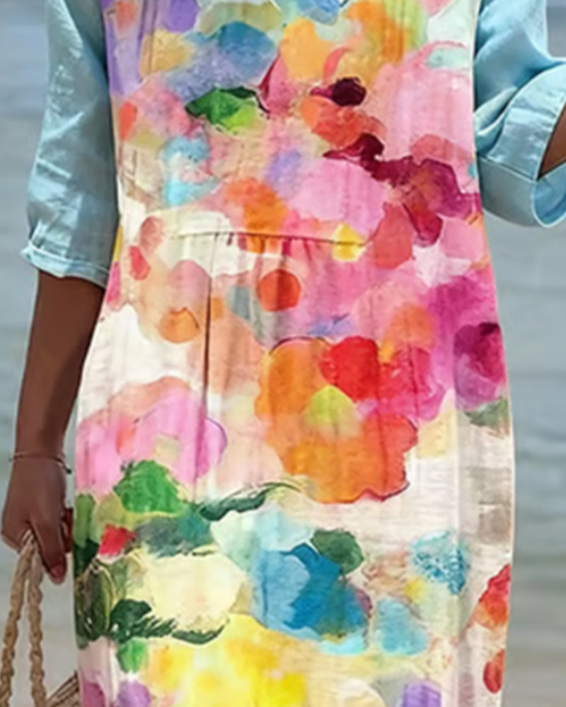 Kleid Rundhalsausschnitt Gedruckt Locker