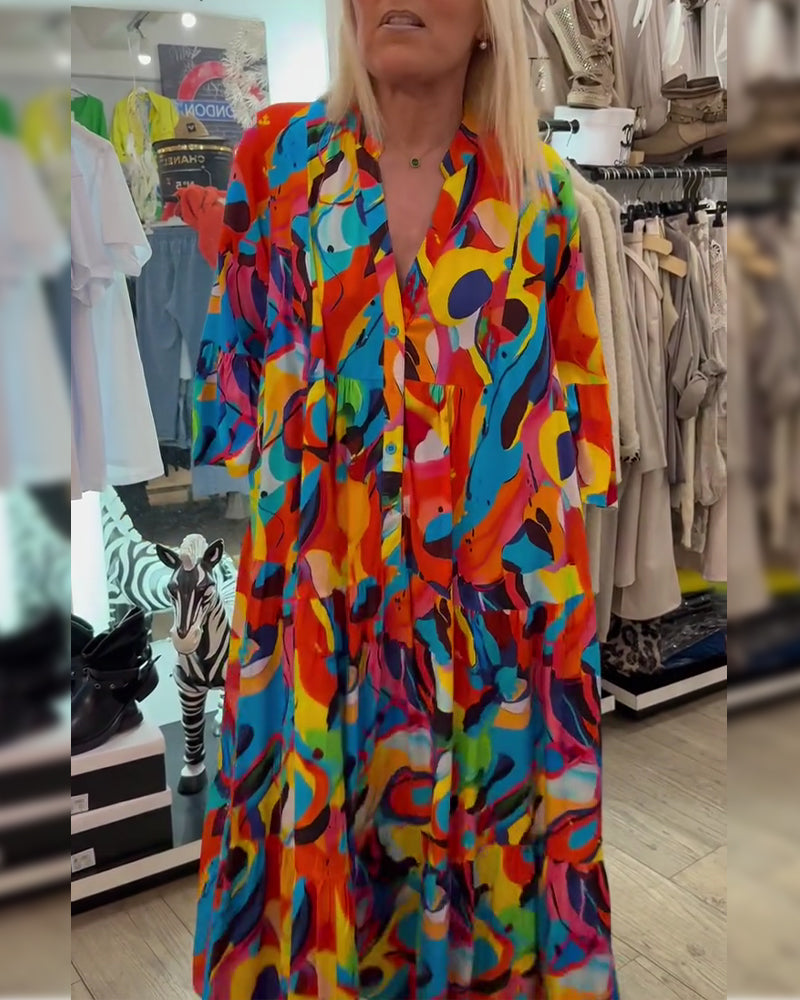 Kleid Abstrakt Graffiti Lang