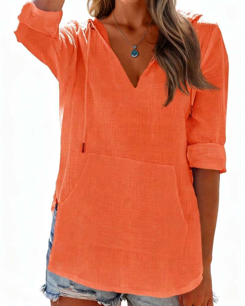 Blusen Strand-Cover-Up V-Ausschnitt Hoodie