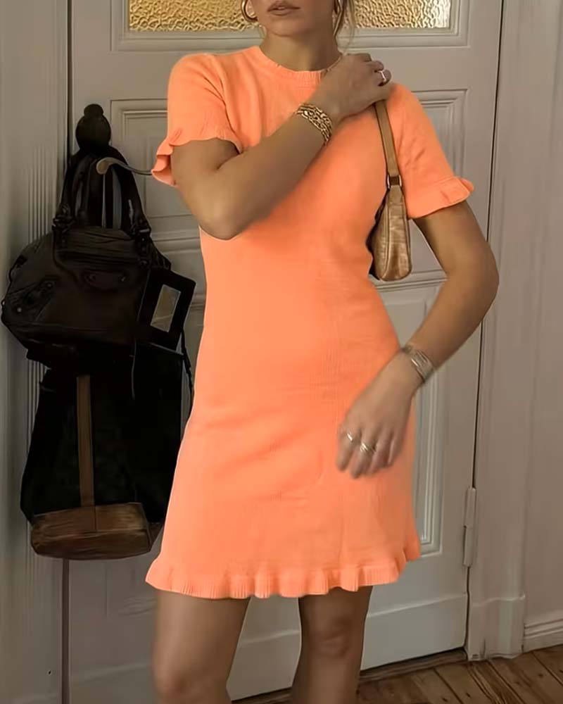 Kleid Rundhals Kurzarm Rüsche A Saum