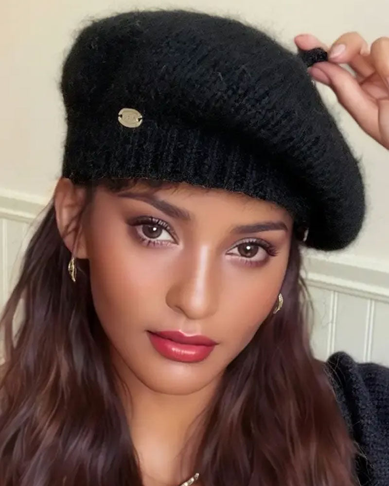 Damen Einfarbig Gestrickte Baskenmütze Beanie