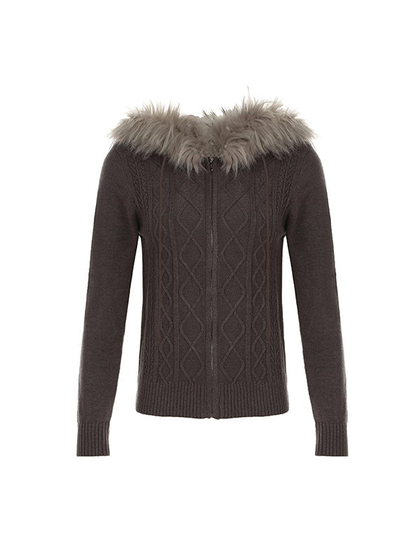 Einzelfarbige Vintage Jacke mit Twist und Pelzstich Details