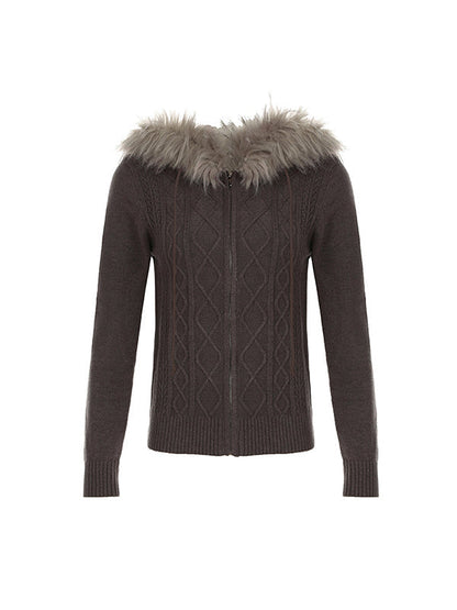 Einzelfarbige Vintage Jacke mit Twist und Pelzstich Details