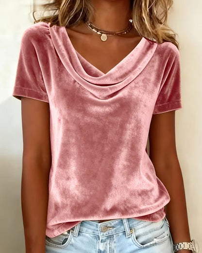 T-shirt Drapierter Ausschnitt Kurz Arm Samt