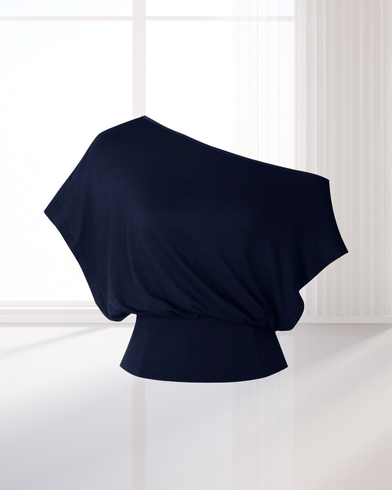 T-Shirt Asymmetrischer Saum Tailliert Fledermaus