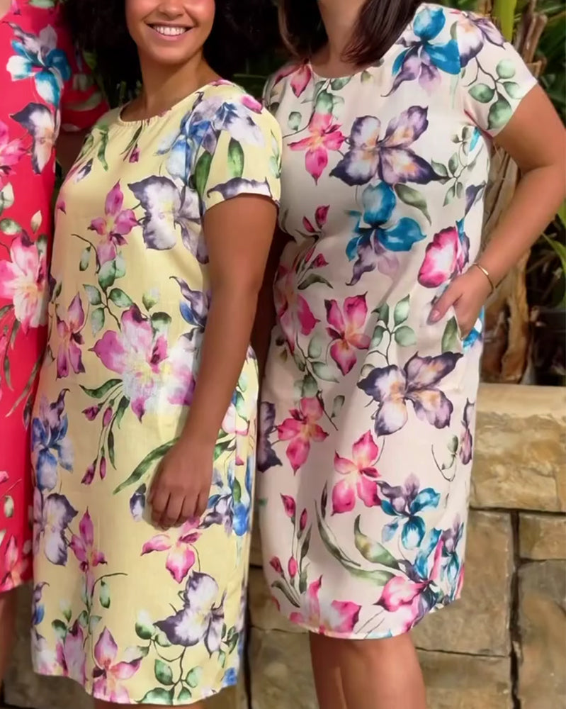 Kleid Gelb Iris-Druck gerade geschnitten