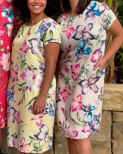 Kleid Gelb Iris-Druck gerade geschnitten