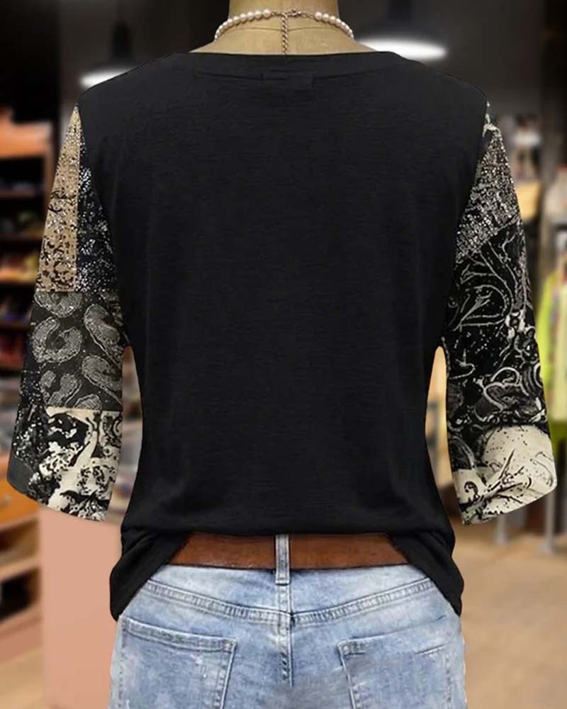 Bluse Vintage Noten Gitarren Print