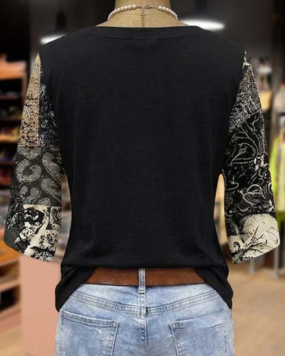 Bluse Vintage Noten Gitarren Print