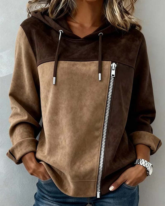 Hoodie Mit Kapuze Kordelzug Kontrast Reißverschluss