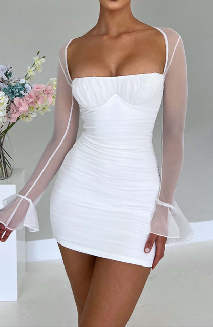 Rosa Minikleid - Weiß