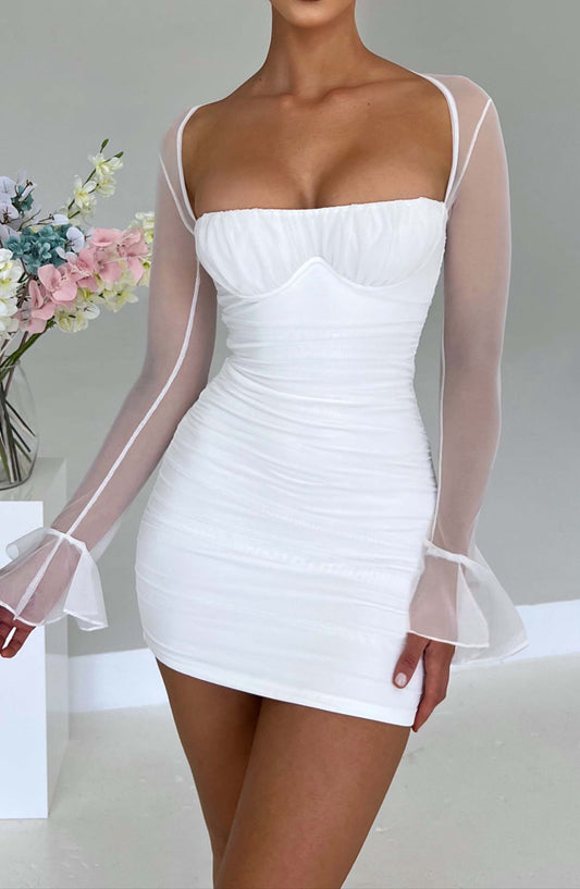 Rosa Minikleid - Weiß