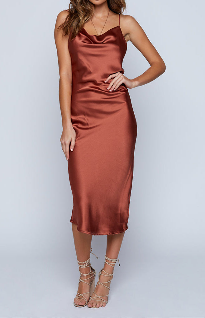 Vicenza Rust Slip Midi Dress