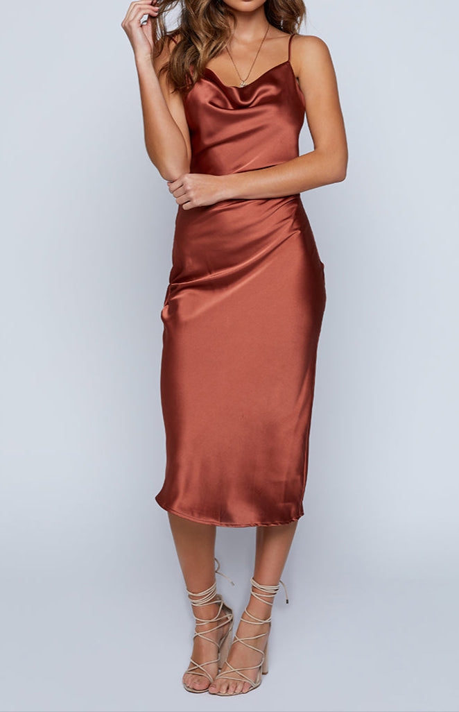 Vicenza Rust Slip Midi Dress
