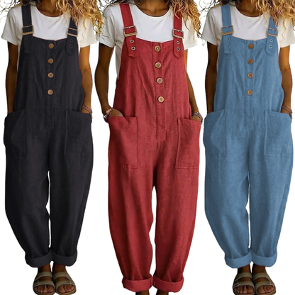 👖JETZT 50 % RABATT! 🌿 Lässige Damen-Latzhose mit Knopfleiste – Verstellbare Träger, atmungsaktives Material & bequeme Passform