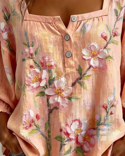 Bluse Blumenprint Quadratischer Ausschnitt