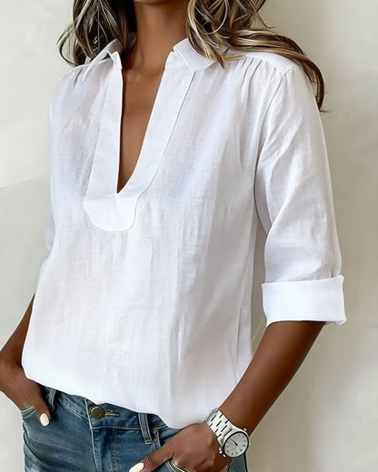 Bluse mit Kragen aus Baumwoll-Leinen