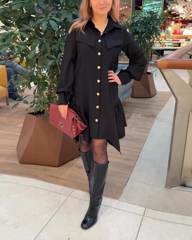 Kleid Reverskragen Tasche unregelmäßig