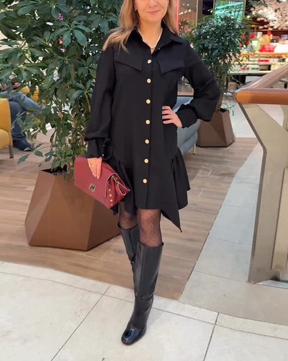 Kleid Reverskragen Tasche unregelmäßig