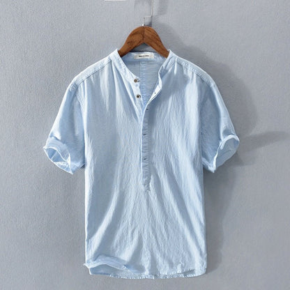 White linen shirt with stand-up collar – Julian