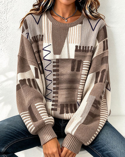Sweatshirt Rundhals Kariert Farbblock