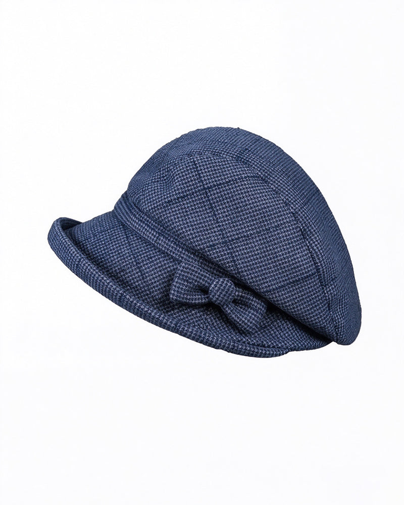 Damen Elegante Karomuster Schleife Dekor Baskenmütze