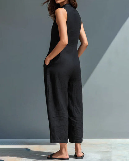 Jumpsuit ärmellos Stehkragen Tasche