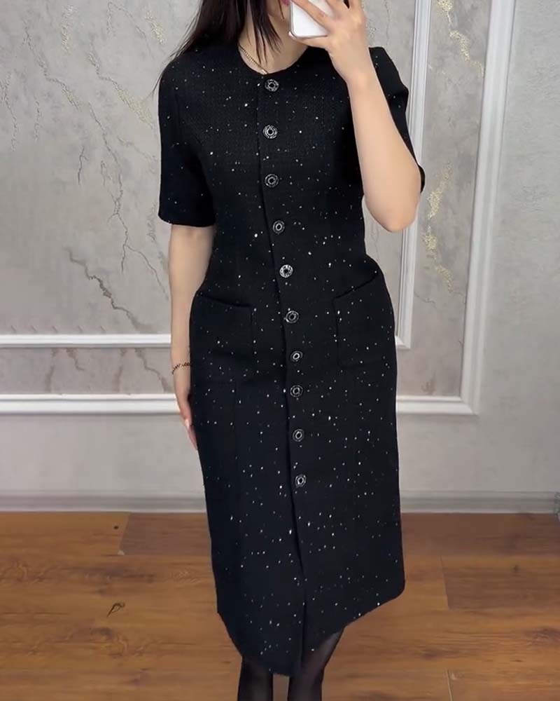 Kleid Elegant Slim-Fit Geknöpfte Taschen