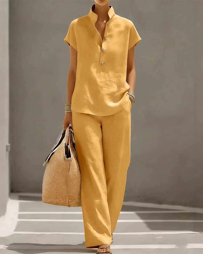 Set Stehkragen Knopf Kurzarm Und Lange Hose