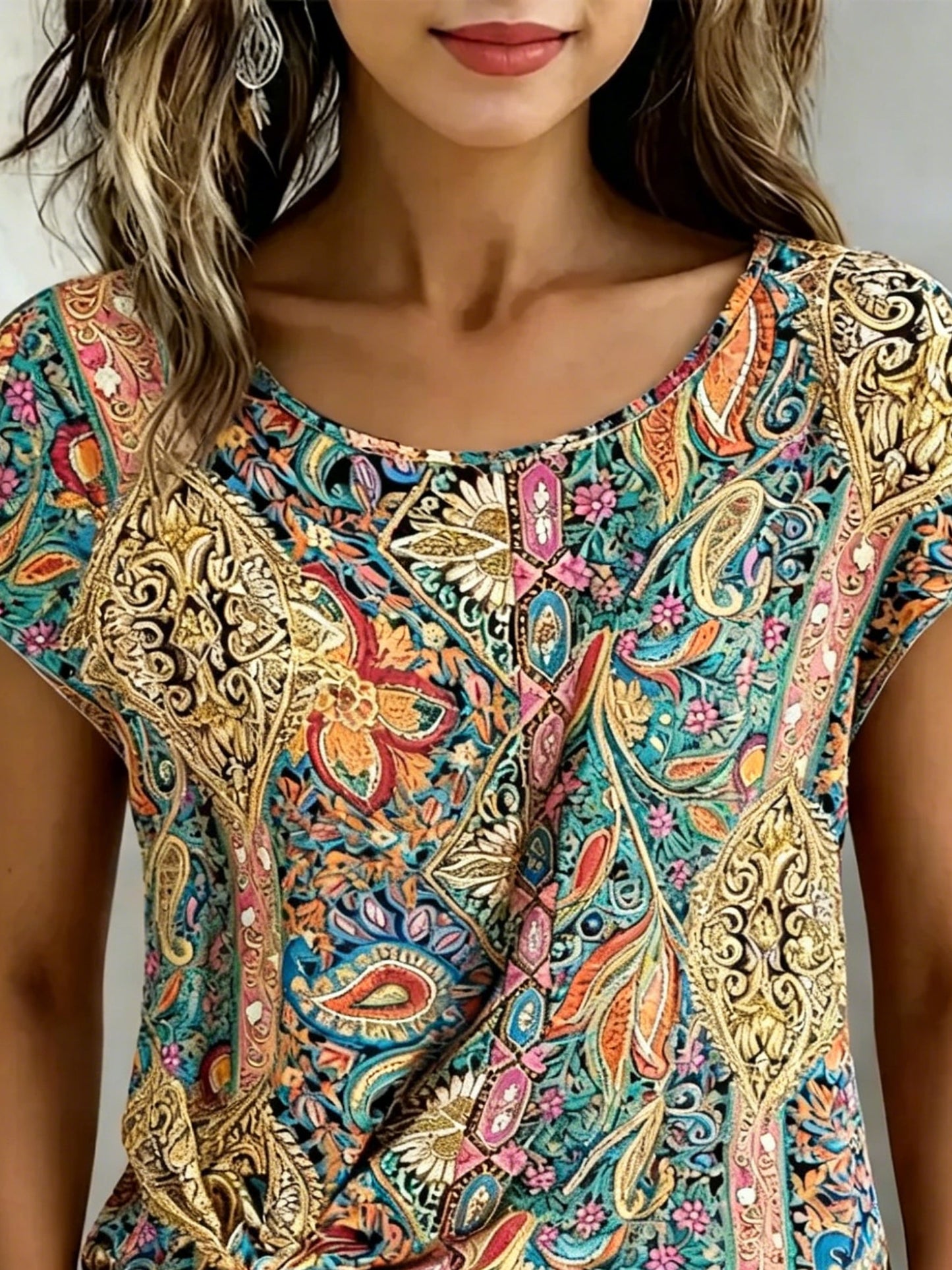Bluse Print Kurzarm Binden Vorne