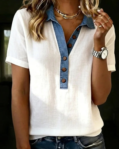 Top Knopfleiste Denim Colorblock