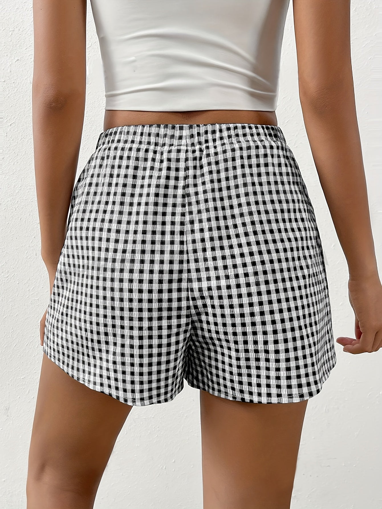 Checkered Green Shorts with Elastic Waistband - Lilly