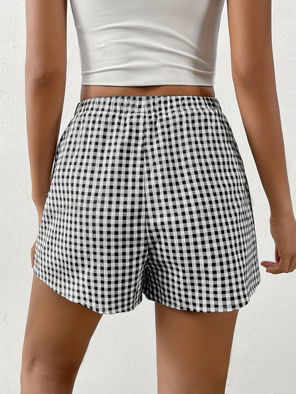 Checkered Green Shorts with Elastic Waistband - Lilly