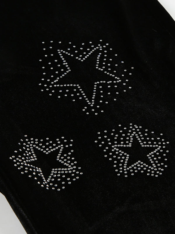 Black Y2K Star Print Flared Pants