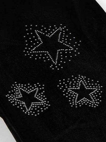 Black Y2K Star Print Flared Pants