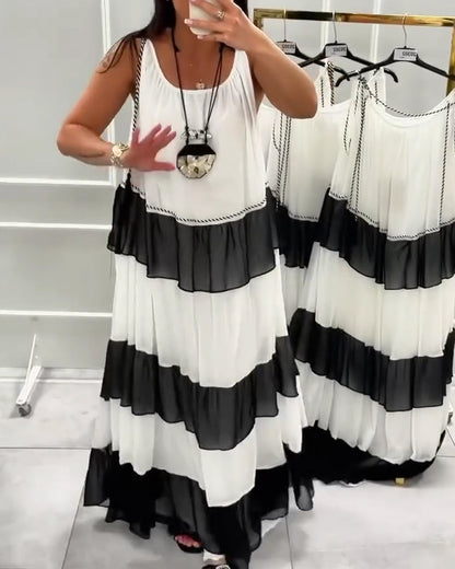 Kleid Rundhals Ärmellos Colorblock