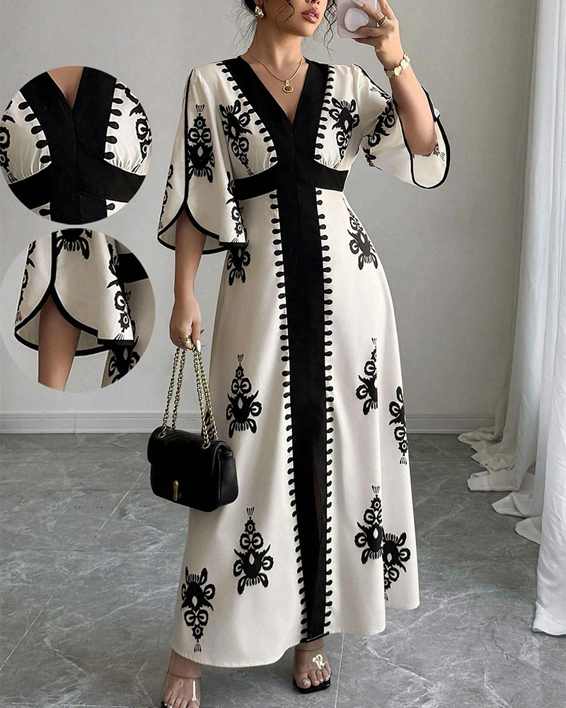 Maxikleid Bohemian Print V-Ausschnitt