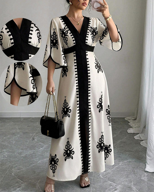 Maxikleid Bohemian Print V-Ausschnitt